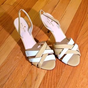 Kate Spade Tan/White Patent Leather Low Heel Sandal